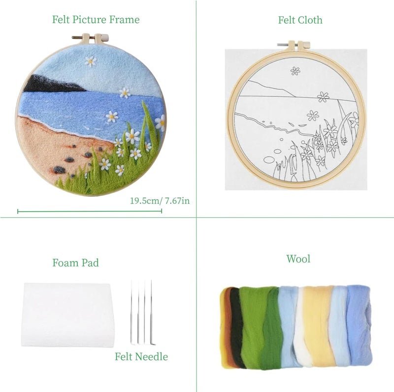 wonofa DIY Wool Needle Felt Starter Kit, Beginner Needle Felt Kit with Wool Felt Bag, Felts Needles, Photo Frame, Foam Mat, Felts Cloth and Instructions for Home Decor, Art Crafts (K2) - Image 2